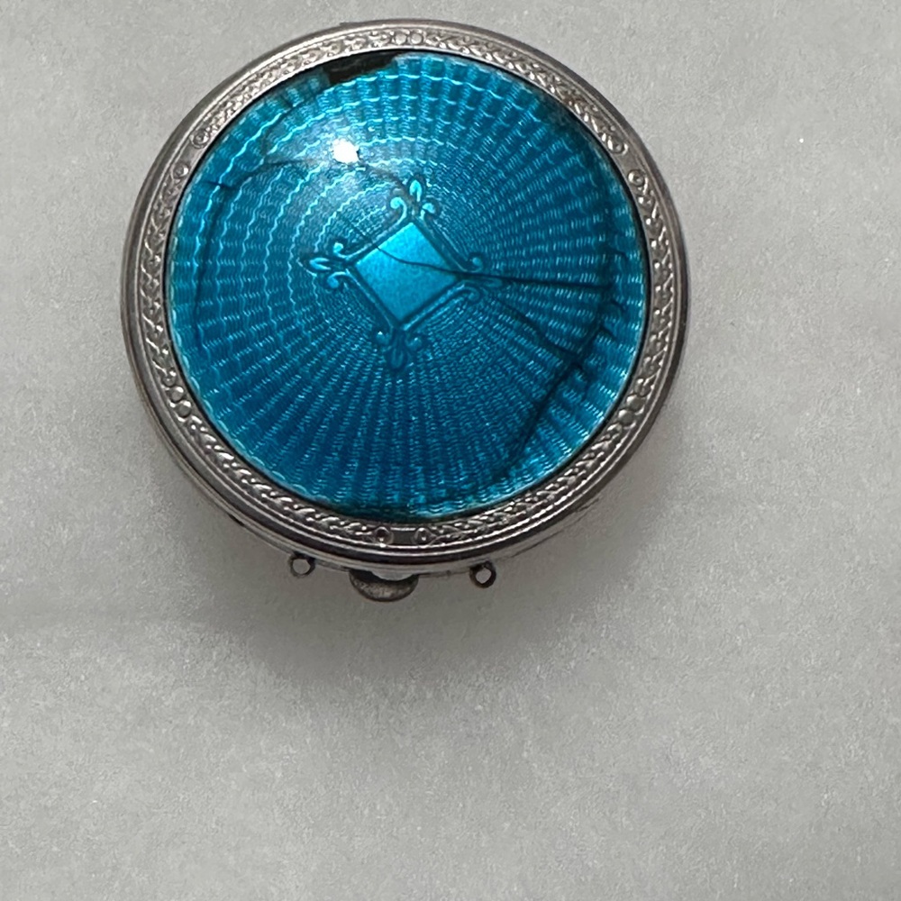 Vintage Silver and Blue Compact Mirror